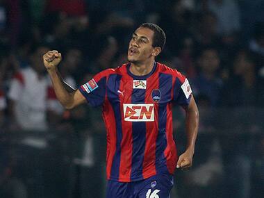 Dos Santos celebrates after scoring the winner. ISL