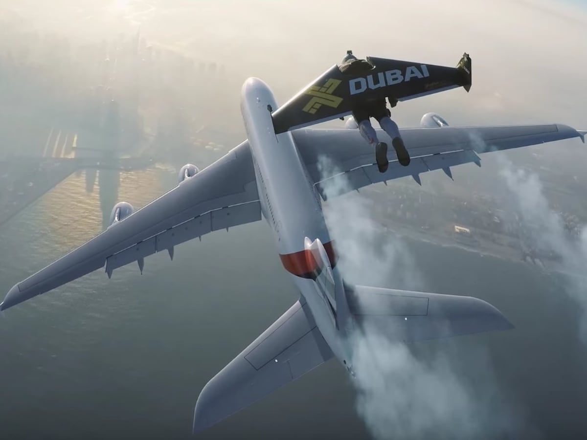 Watching two men flying jetpacks alongside an Airbus A380 is the most  awesome thing you'll see today