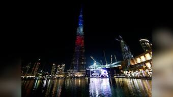 World's tallest building Burj Khalifa, Mumbai CST lit up in French tricolors
