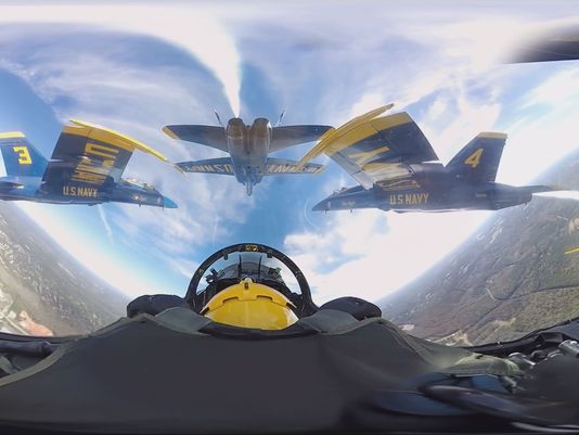 Fly-bys and teamwork: Watch US Navy's Blue Angels perform stunts in 360-degree video Fly-bys and teamwork: Watch US Navy's Blue Angels perform stunts in 360-degree video