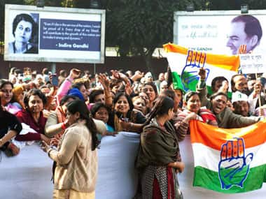 Congress workers celebrate in New Delhi. Naresh Sharma/Firstpost