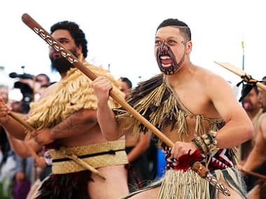 A Maori warrior performs a haka in Ngaruawahia. AFP 