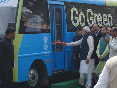 COP21 effect? PM Modi calls for harnessing solar energy, flags off electric bus for MPs COP21 effect? PM Modi calls for harnessing solar energy, flags off electric bus for MPs