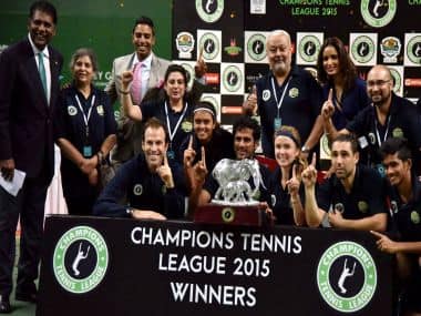 Punjab Marshalls team celebrate after winning the Champions Tennis League. PTI