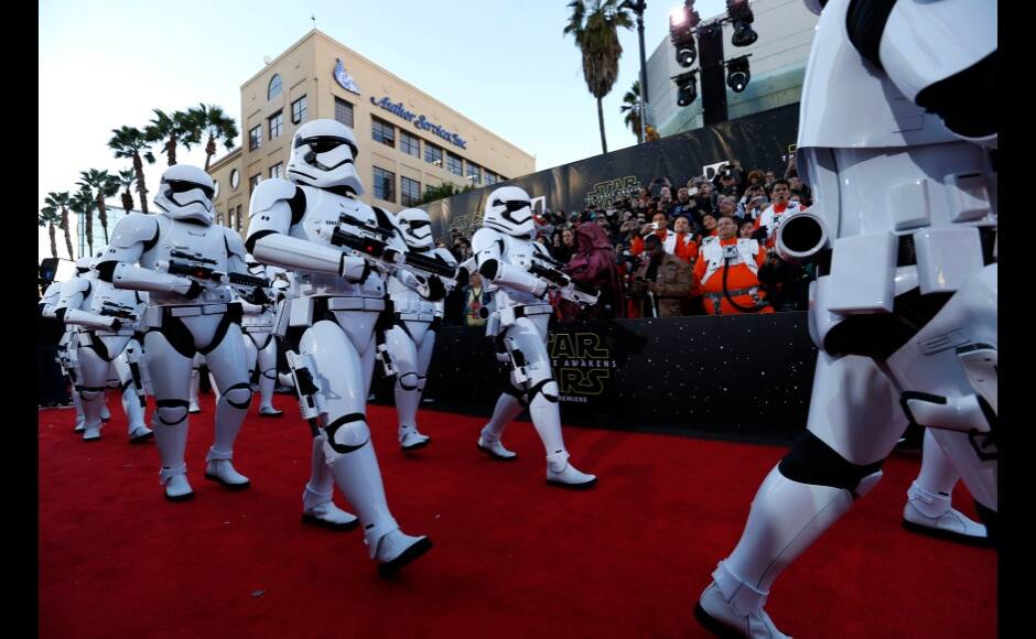 Storm Troopers march in at the world premiere of the film 