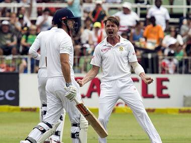 Dale Steyn celebrates the wicket of England's Alistair Cook. Reuters