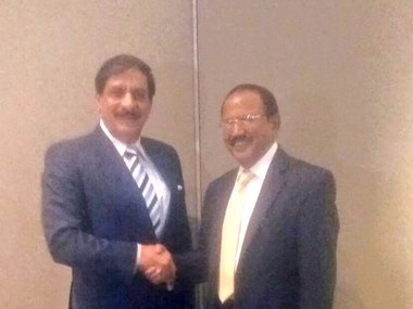 India’s NSA Ajit Doval with Pakistani counterpart. Twitter @MEAIndia