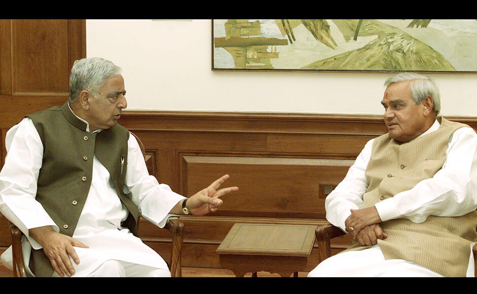 Indian Prime Minister Atal Behari Vajpayee (R) listens to Mufti Mohammed Sayeed, chief minister of the troubled northern state of Jammu and Kashmir in New Delhi, April 2, 2003. Sayeed said after the meeting his government was committed to bringing peace in the state. As a chief minister from 2002 to 2005, he proved to be extraordinarily gifted at administration and political management. Reuters Indian Prime Minister Atal Behari Vajpayee (R) listens to Mufti Mohammed Sayeed, chief minister of the troubled northern state of Jammu and Kashmir in New Delhi, April 2, 2003. Sayeed said after the meeting his government was committed to bringing peace in the state. As a chief minister from 2002 to 2005, he proved to be extraordinarily gifted at administration and political management. Reuters