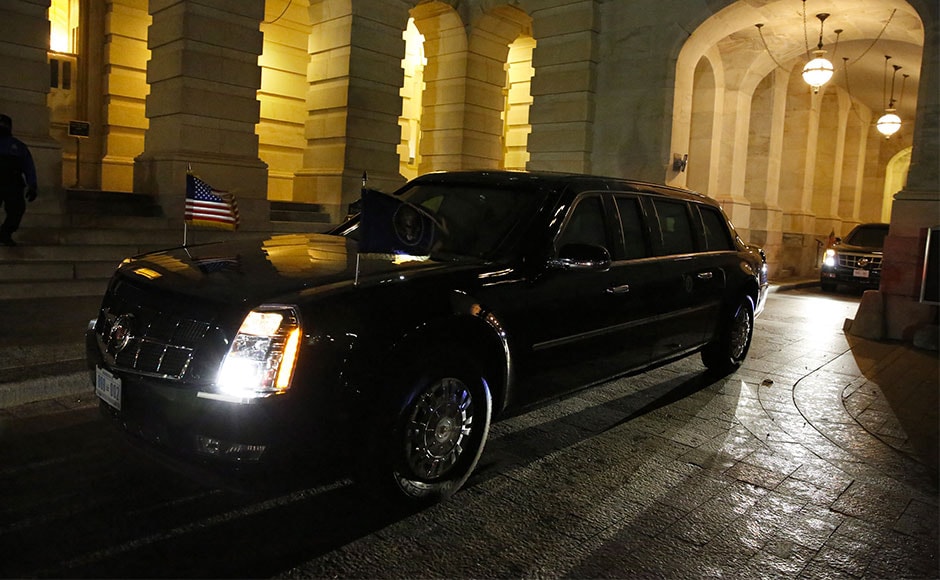 The presidential limo is seen as US President Barack Obama arrives for the State of the Union address on Capitol Hill in Washington on January, 12 2016. AFP PHOTO / POOL / YURI GRIPAS / AFP / YURI GRIPAS