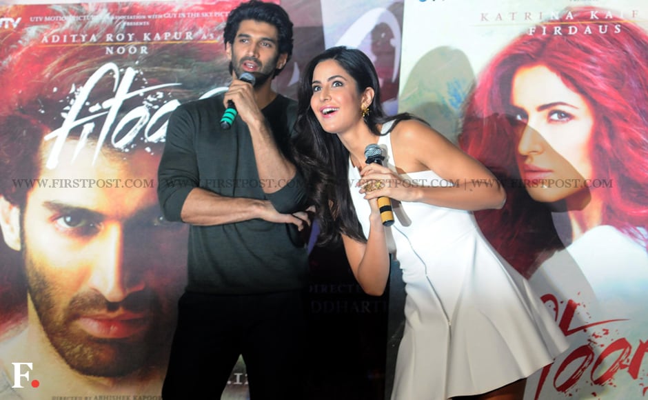 Aditya Roy Kapoor and Katrina Kaif talk to the press at the launch of the first look of their next film Fitoor. This is the first time the two have been paired opposite each other on screen. Sachin Gokhale/Firstpost Aditya Roy Kapoor and Katrina Kaif talk to the press at the launch of the first look of their next film Fitoor. This is the first time the two have been paired opposite each other on screen. Sachin Gokhale/Firstpost