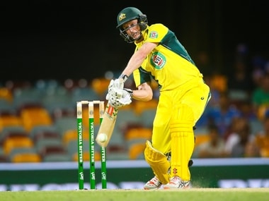 George Bailey drives en route his 76 not-out during the 2nd ODI between India and Australia in Brisbane. AFP