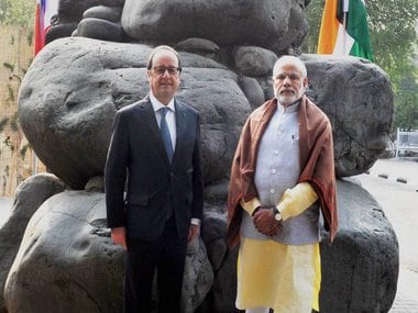 French President Francois Hollande (left) with PM Narendra Modi. PTI