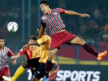 Players of Mohun Bagan and East Bengal in action during I-League match at Salt Lake Stadium in Kolkata. PTI