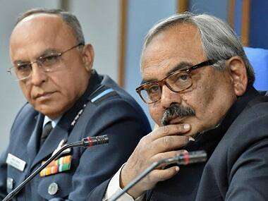 Home Secretary Rajiv Mehrishi (right) and Director-General Air Operations Air Marshal Anil Khosla. AP