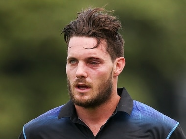Mitchell McClenaghan of New Zealand leaves the field with an injured eye after being struck by a bouncer while batting during 1st ODI between New Zealand and Pakistan. Getty