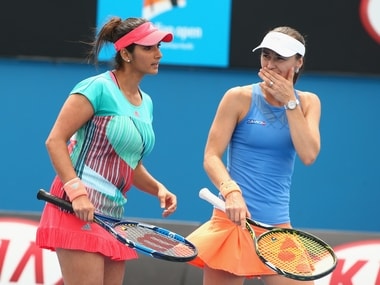 Sania Mirza and Martina Hingis at the Australian Open. Getty