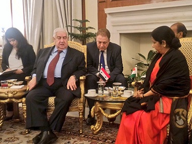 Resurrecting relations? Sushma Swaraj meets Syrian counterpart Walid Al Moualem in Delhi Resurrecting relations? Sushma Swaraj meets Syrian counterpart Walid Al Moualem in Delhi