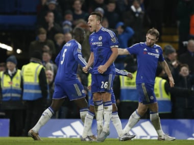 Chelsea captain John Terry celebrates his 98h minute equaliser against Everton. AFP