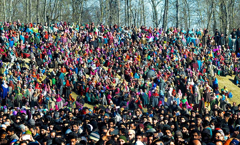 Women participate in the funeral of a Kashmiri militant. Firstpost/Sameer Yasir