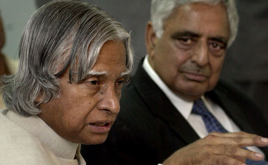 Abdul Kalam (L) gestures during a meeting at the Information Technology Park in the outskirts of Srinagar on 27 June 2003 as Mufti Mohammad Sayeed looks on. Kalam arrived at the insurgency-hit city after police reported another six people killed in continuing separatist-linked violence. AFP Abdul Kalam (L) gestures during a meeting at the Information Technology Park in the outskirts of Srinagar on 27 June 2003 as Mufti Mohammad Sayeed looks on. Kalam arrived at the insurgency-hit city after police reported another six people killed in continuing separatist-linked violence. AFP
