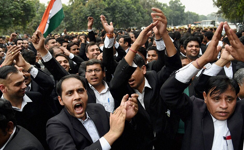 New Delhi: Lawyers march from Patiala House Courts to India Gate against alleged anti-national activities at JNU, in New Delhi on Friday. PTI Photo by Atul Yadav
