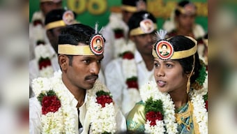 Brand Amma gets a boost: Couples at mass wedding wear headbands with Jayalalithaa's photo