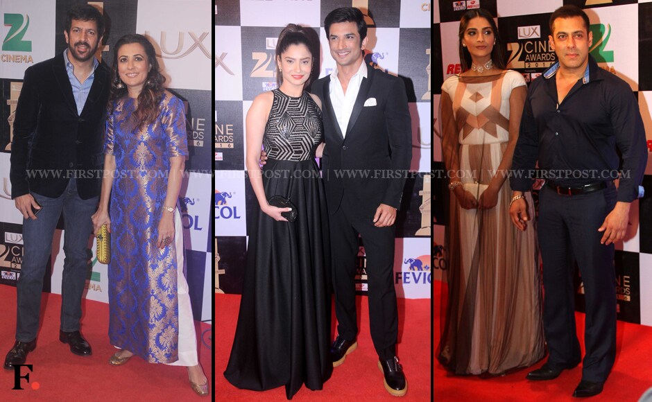 While couples Kabir Khan and Mini Mathur and Sushant Singh Rajput and Ankita Lokhande pose for shutterbugs, Sonam Kapoor and Salman khan pose rather stiffly together. Sachin Gokhale/Firstpost While couples Kabir Khan and Mini Mathur and Sushant Singh Rajput and Ankita Lokhande pose for shutterbugs, Sonam Kapoor and Salman khan pose rather stiffly together. Sachin Gokhale/Firstpost