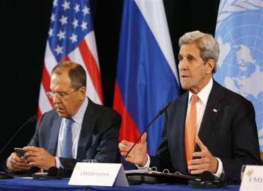 Sergey Lavrov and John Kerry. AP