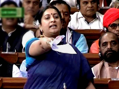 Comments read in RS 'objectionable'; Oppn seek Smriti Irani's apology Comments read in RS 'objectionable'; Oppn seek Smriti Irani's apology