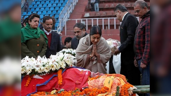 Sushma Swaraj pays homage to Sushil Koirala, offers condolences to Nepal president, PM