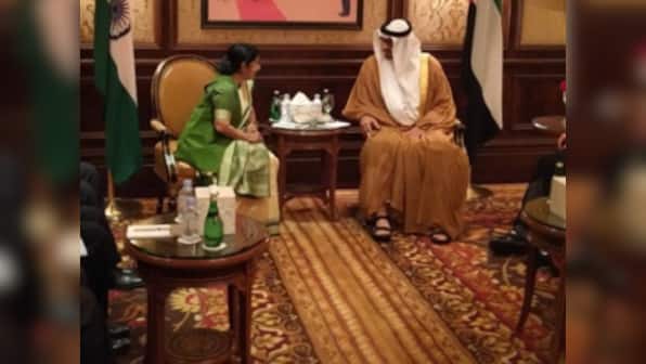 Sushma Swaraj meets Abu Dhabi Crown Prince Al Nahyan, talks about fighting terrorism together