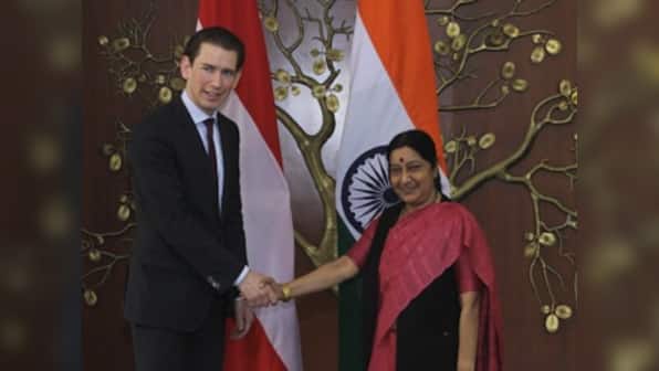Ahead of this year's India-EU meeting, Sushma Swaraj meets Austrian foreign minister Sebastian Kurz