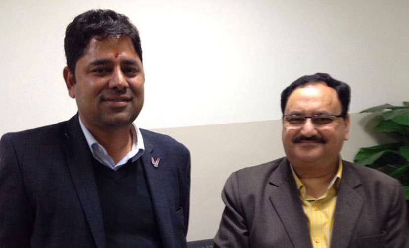 Chauhan with Union Health Minister JP Nadda. Image courtesy: Vikram singh chauhan/Facebook