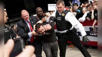 'Anything more fun than a Trump rally'? asks the US presidential candidate after mayhem at rally