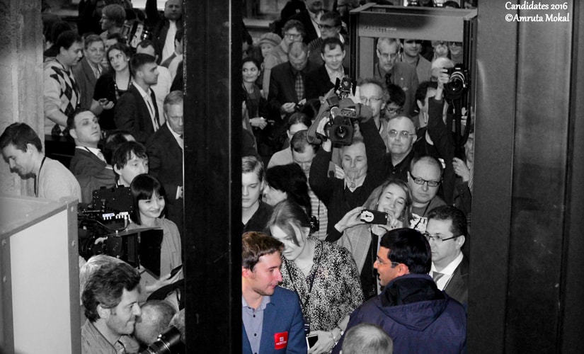Passing on the baton? Anand congratulates Karjakin on winning the Candidates title. Amruta Mokal