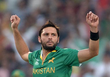 Pakistan's captain Shahid Afridi during the game against Bangladesh. AFP