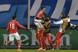 Benfica celebrate a late goal against Zenit St. Petersburg. AFP