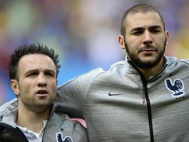Karim Benzema with France teammate Mathhew Valbuena. AFP