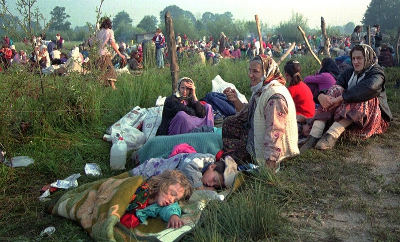A file image of refugees from the overrun UN safe haven enclave of Srebrenica who had spent the night outdoors. AP