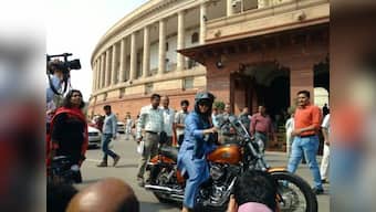 It's all about making a statement: Congress MP Ranjeet Ranjan rides on Harley to Parliament on Women's Day