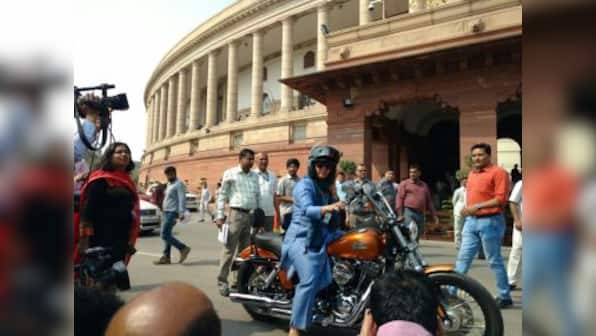 It's all about making a statement: Congress MP Ranjeet Ranjan rides on Harley to Parliament on Women's Day