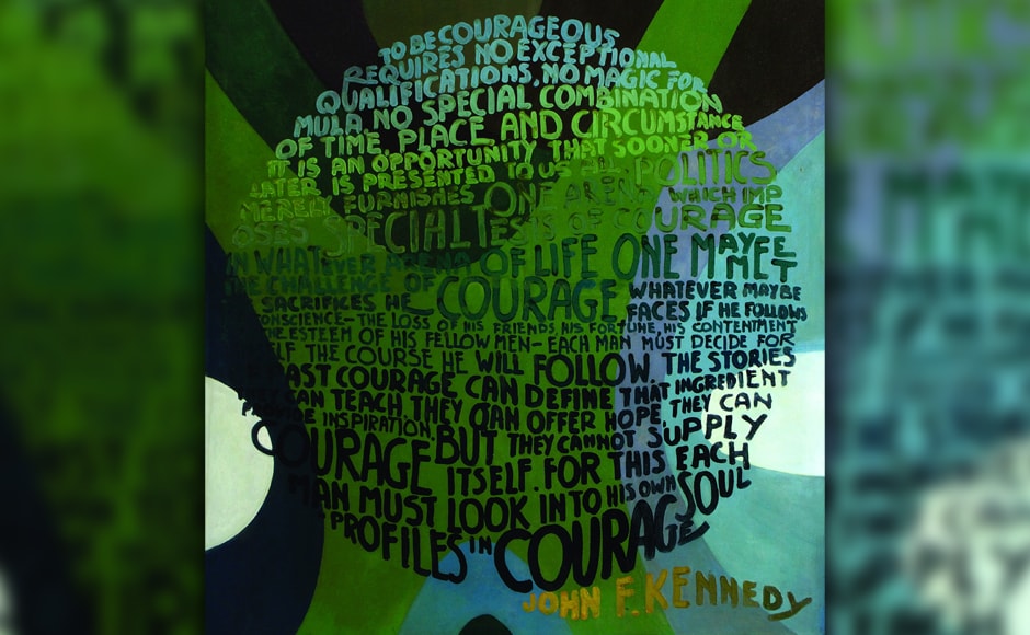'Courage...by John F Kennedy, 1965, oil on canvas'. Vazifdar kept his work as an artist fairly personal. He had created over 10,000 works, although he seldom exhibited, and never sold, his works. He did however share them with people as gifts. This is how Abby Grey got a hold of the painting for the NYU Gallery. She tried hard to buy one of Jehangir Vazifdar’s paintings, but he refused saying, “No one can pay for my art. Art is priceless.” Eventually, he ended up gifting her one of his paintings. 'Courage...by John F Kennedy, 1965, oil on canvas'. Vazifdar kept his work as an artist fairly personal. He had created over 10,000 works, although he seldom exhibited, and never sold, his works. He did however share them with people as gifts. This is how Abby Grey got a hold of the painting for the NYU Gallery. She tried hard to buy one of Jehangir Vazifdar’s paintings, but he refused saying, “No one can pay for my art. Art is priceless.” Eventually, he ended up gifting her one of his paintings.