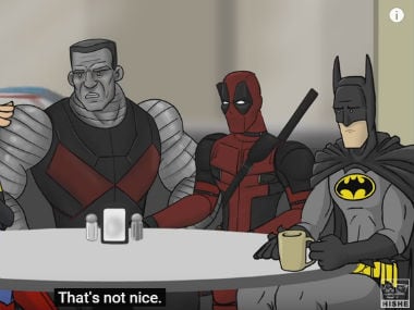 You know you have to watch a video with Deadpool and Batman in it. Screenshot from YouTube video