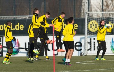 Dortmund players train ahead of Tottenham clash. AFP