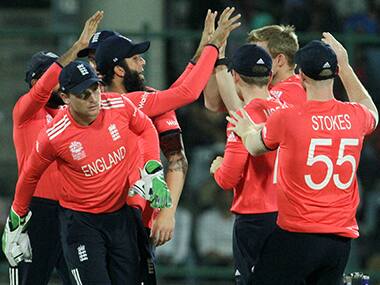 England team celebrate after beating New Zealand in the World T20 semi-final. Solaris