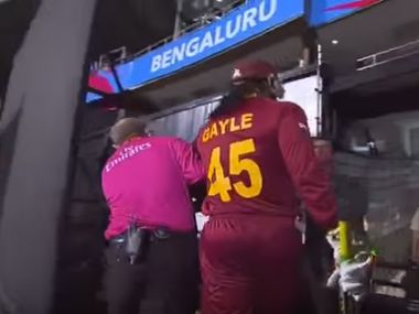 Watch: Why Chris Gayle was dragged off-field by an umpire during the West Indies' World T20 match against Sri Lanka Watch: Why Chris Gayle was dragged off-field by an umpire during the West Indies' World T20 match against Sri Lanka