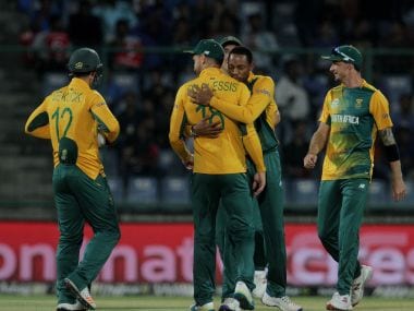 Aaron Phangiso celebrates a wicket with his teammates. Solaris Images