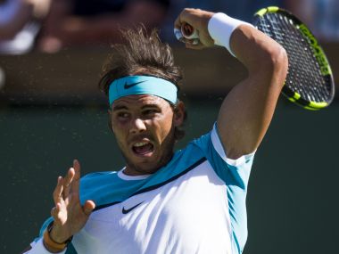 Rafael Nadal returns a shot to Fernando Verdasco at Indian Wells. AFP