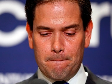 Marco Rubio speaks during a Republican primary night celebration rally at Florida International University in Miami on Tuesday. AP