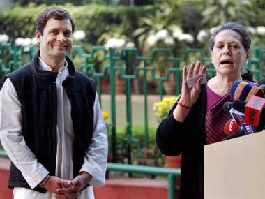Congress president Sonia Gandhi with party vice-president Rahul Gandhi. PTI